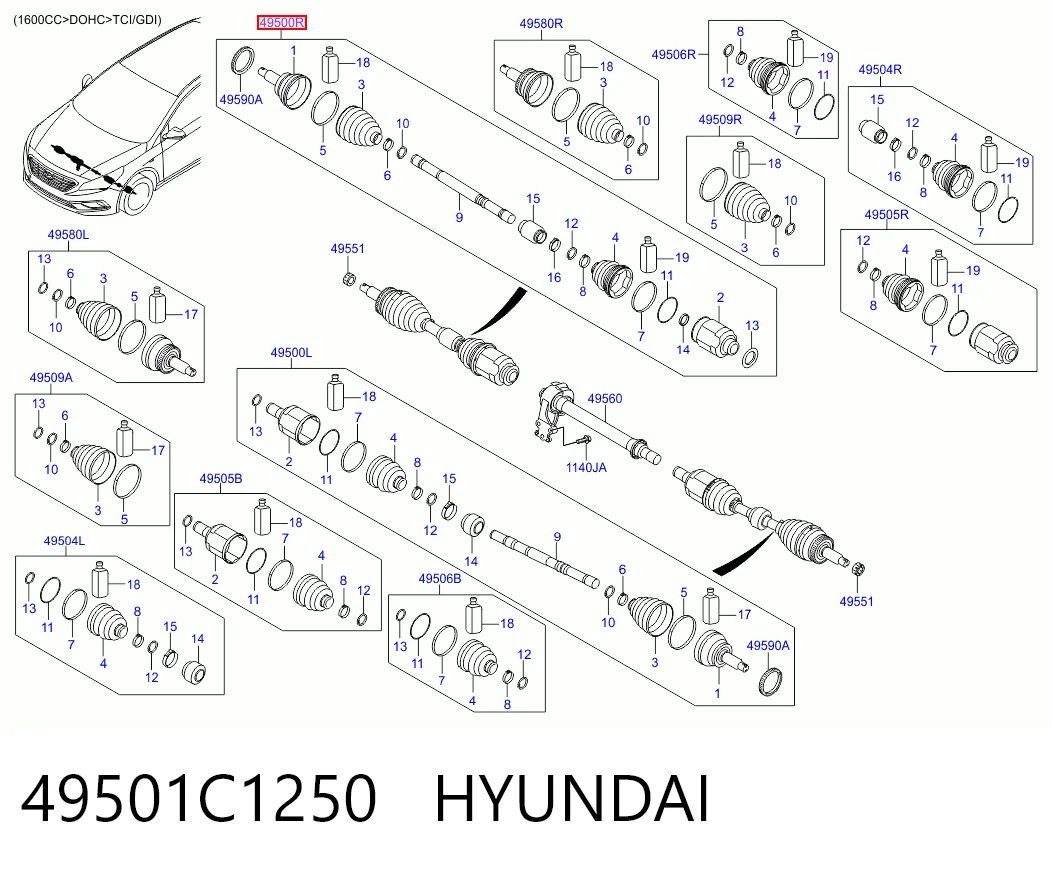 49501C1250 Hyundai/Kia Semieje delantero derecho