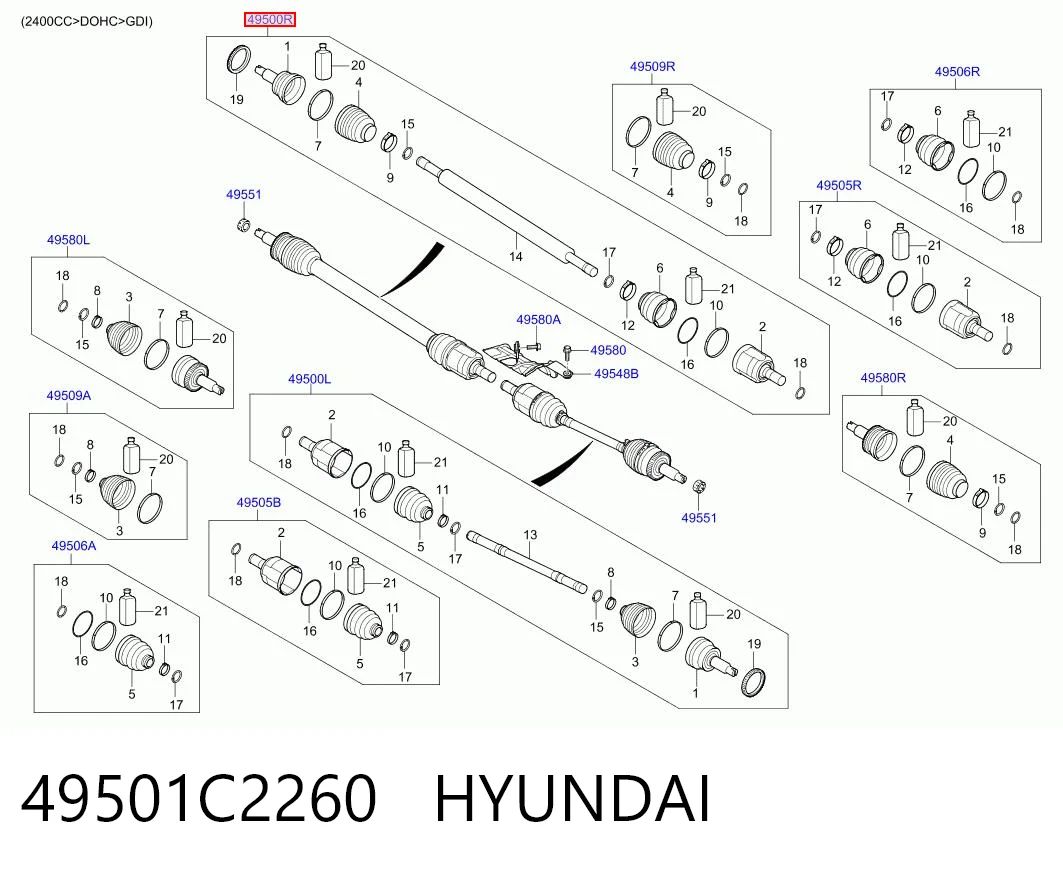 49501C2260 Hyundai/Kia Semieje delantero derecho