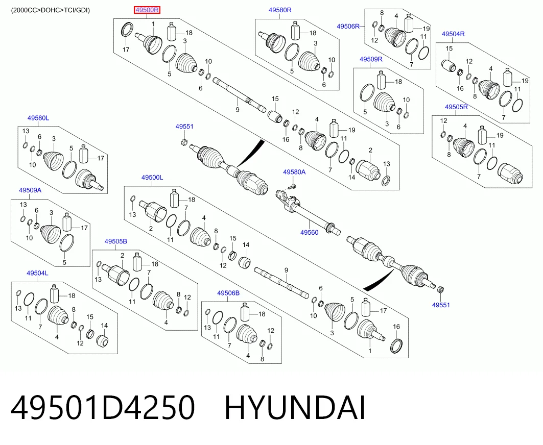 49501D4250 Hyundai/Kia Semieje delantero derecho