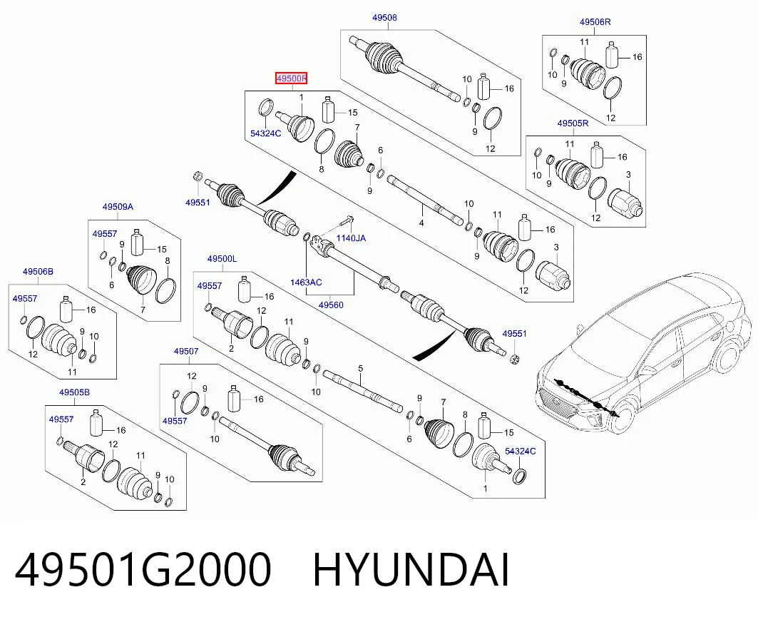 49501G2000 Hyundai/Kia Semieje delantero derecho