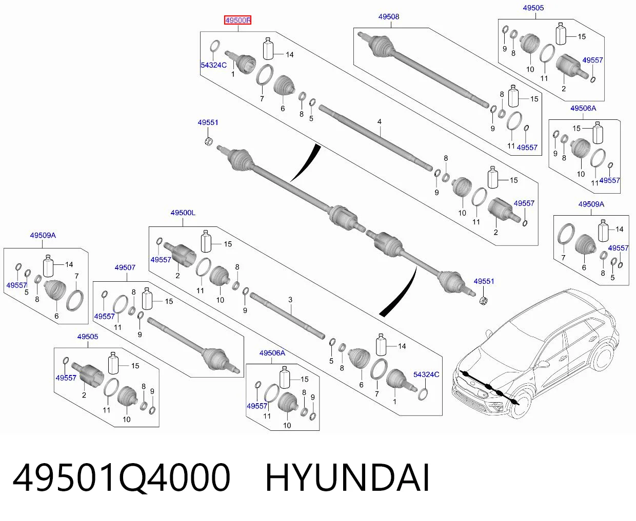 49501Q4000 Hyundai/Kia Semieje delantero derecho