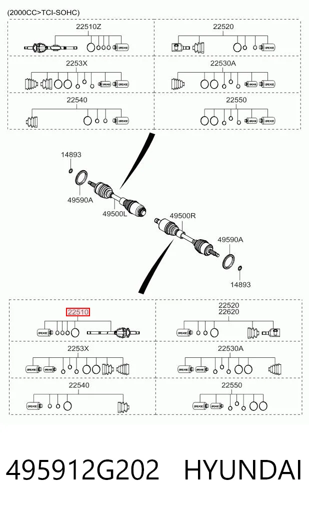 Semieje delantero derecho 495912G202 HYUNDAI
