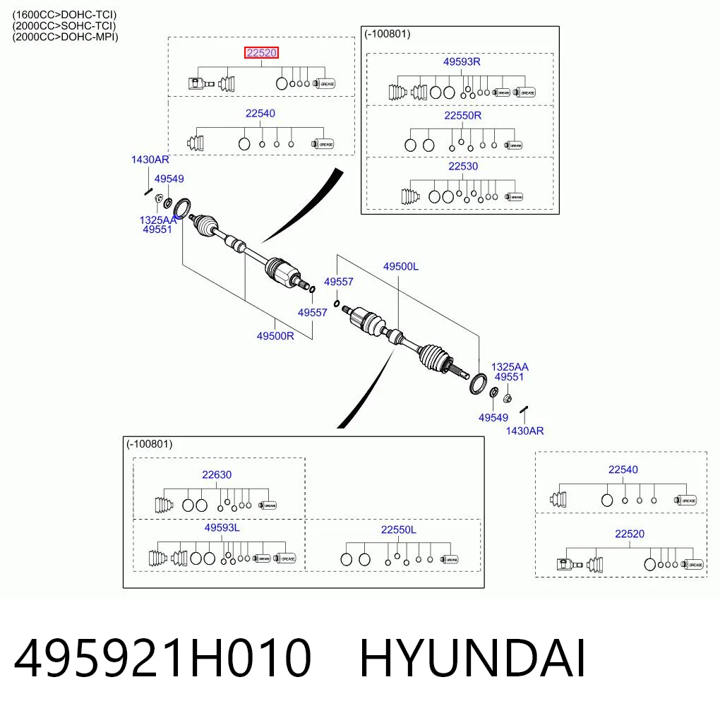 Junta homocinética interna delantera 495921H010 HYUNDAI