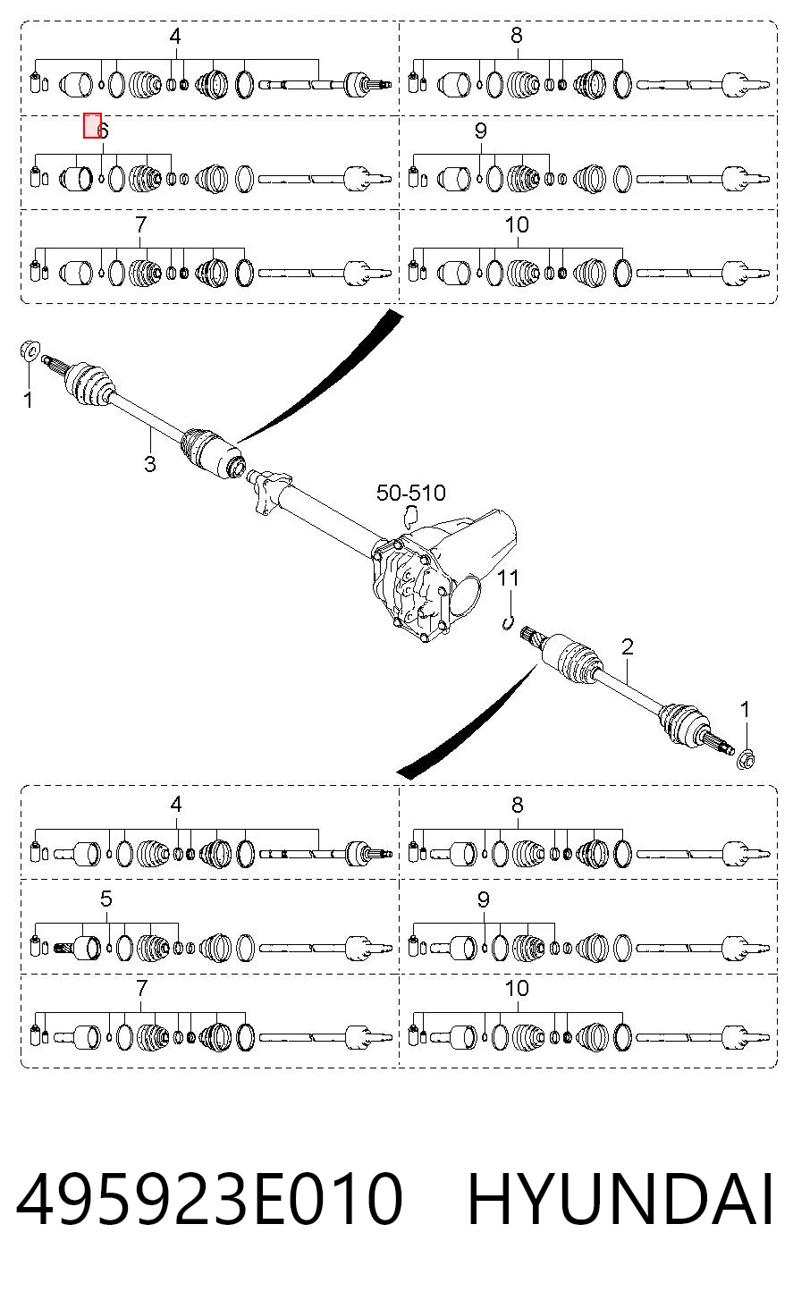 Junta homocinética interna delantera derecha 495923E010 HYUNDAI