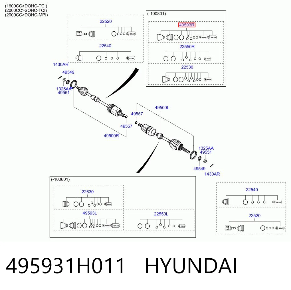 Fuelle exterior del palier delantero 495931H011 HYUNDAI