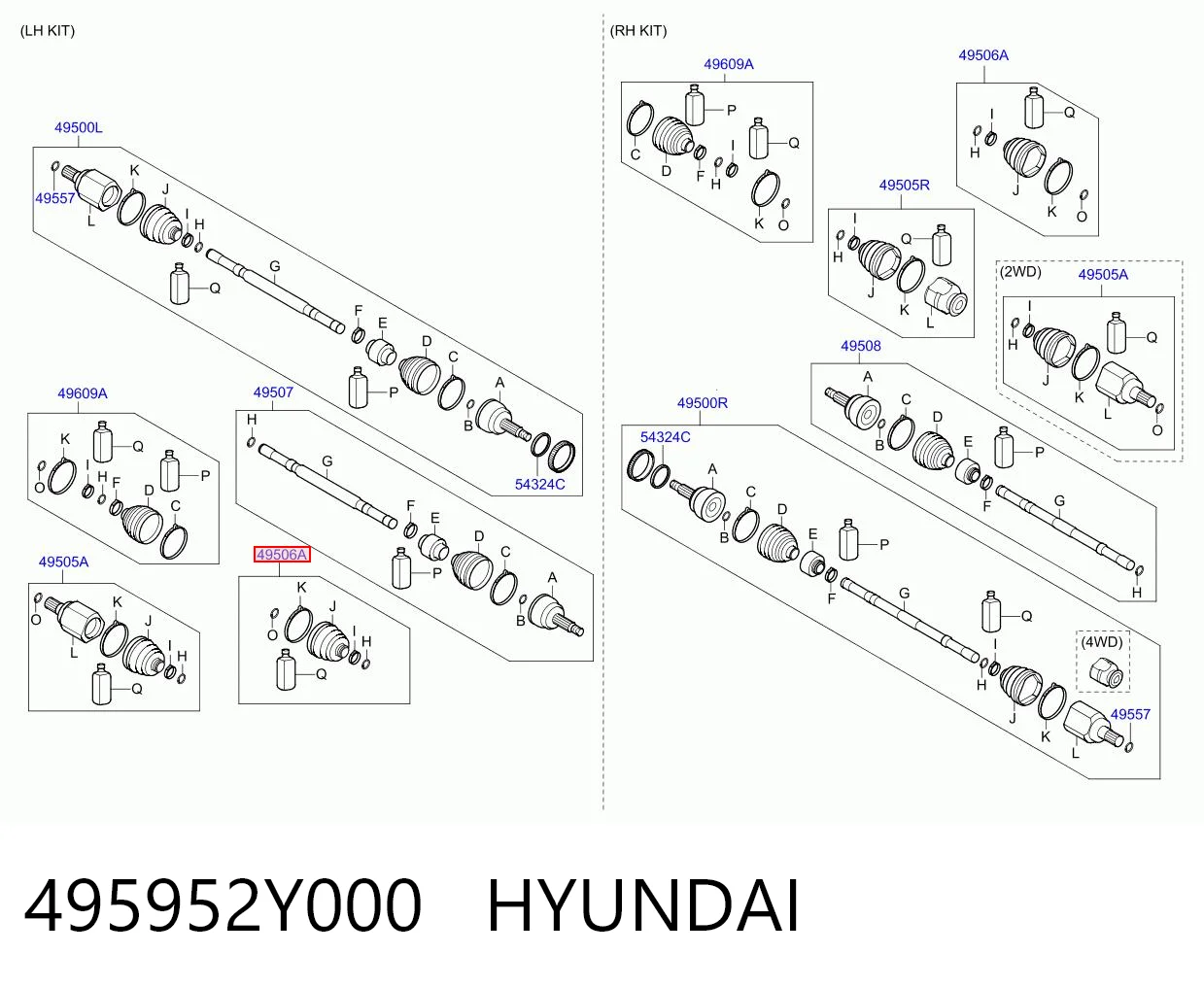 Fuelle interior del palier delantero 495952Y000 HYUNDAI