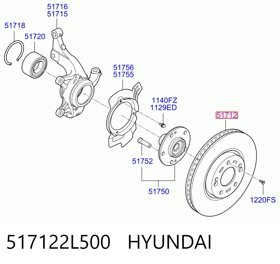 Disco de freno delantero 517122L500 HYUNDAI