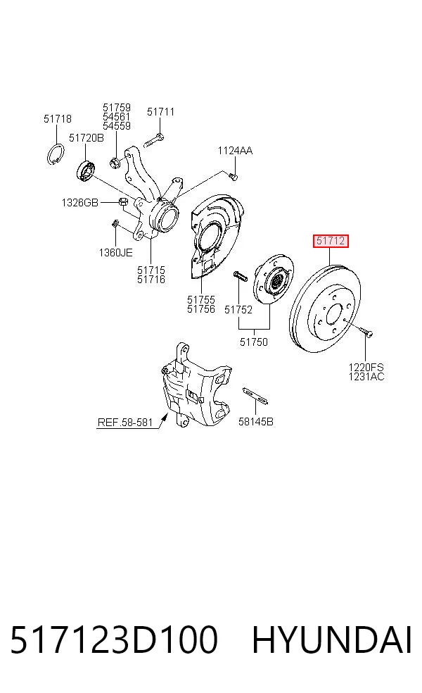 Disco de freno delantero 517123D100 HYUNDAI
