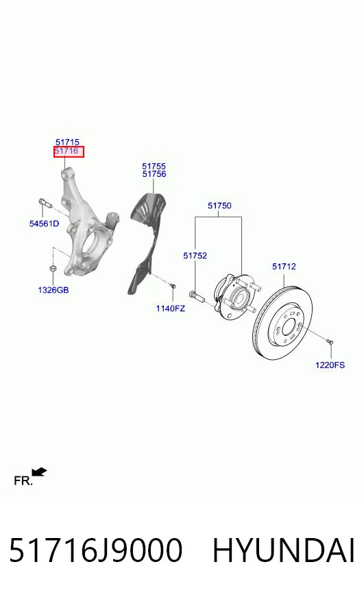 51716J9000 Hyundai/Kia Mangueta delantera derecha