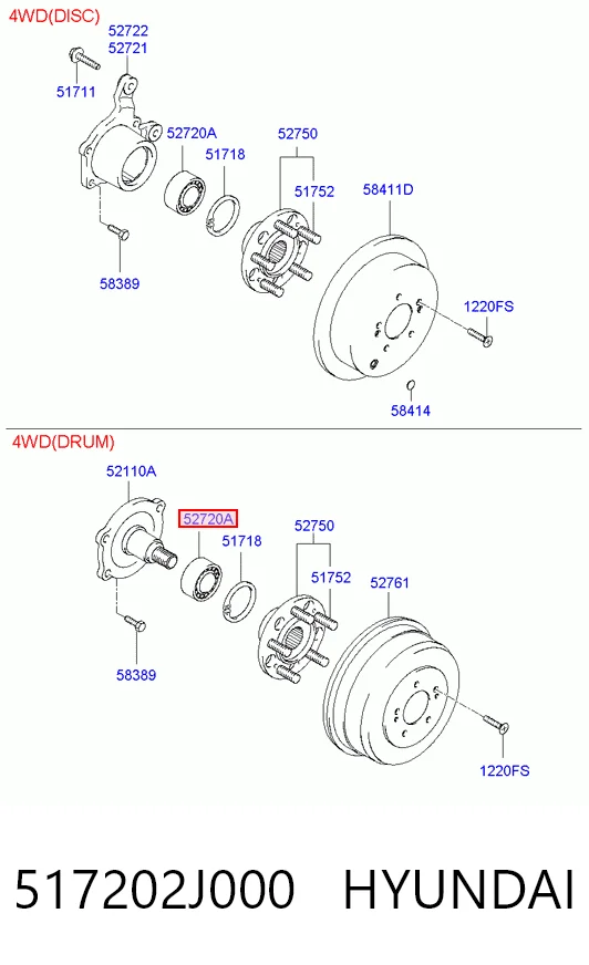 517202J000 Hyundai/Kia Rodamiento de rueda trasera