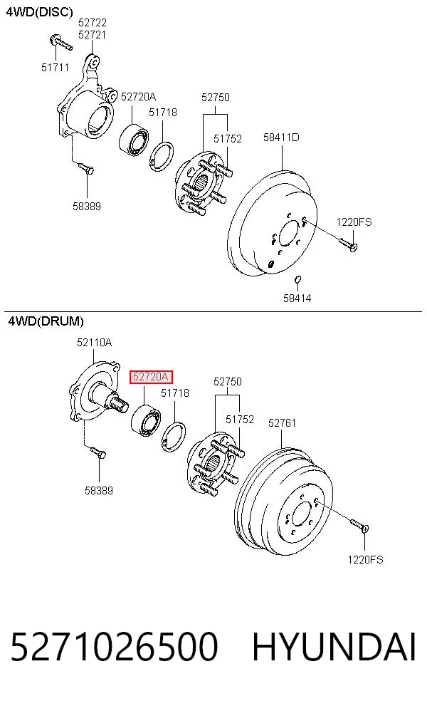 5271026500 Hyundai/Kia Rodamiento de rueda trasera