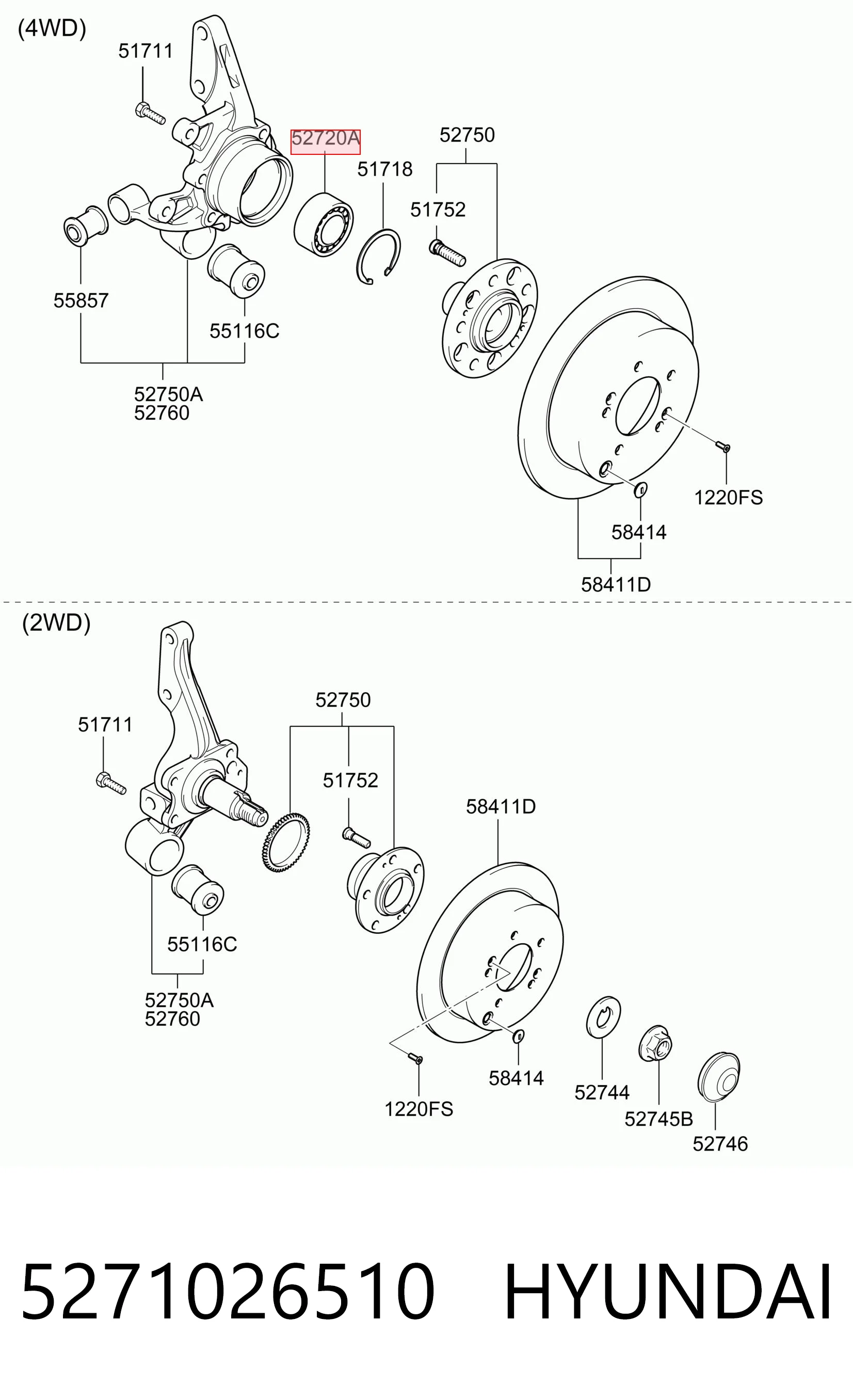 5271026510 Hyundai/Kia Rodamiento de rueda trasera