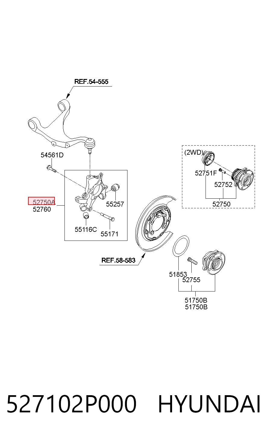 527102P000 Hyundai/Kia Mangueta trasera izquierda