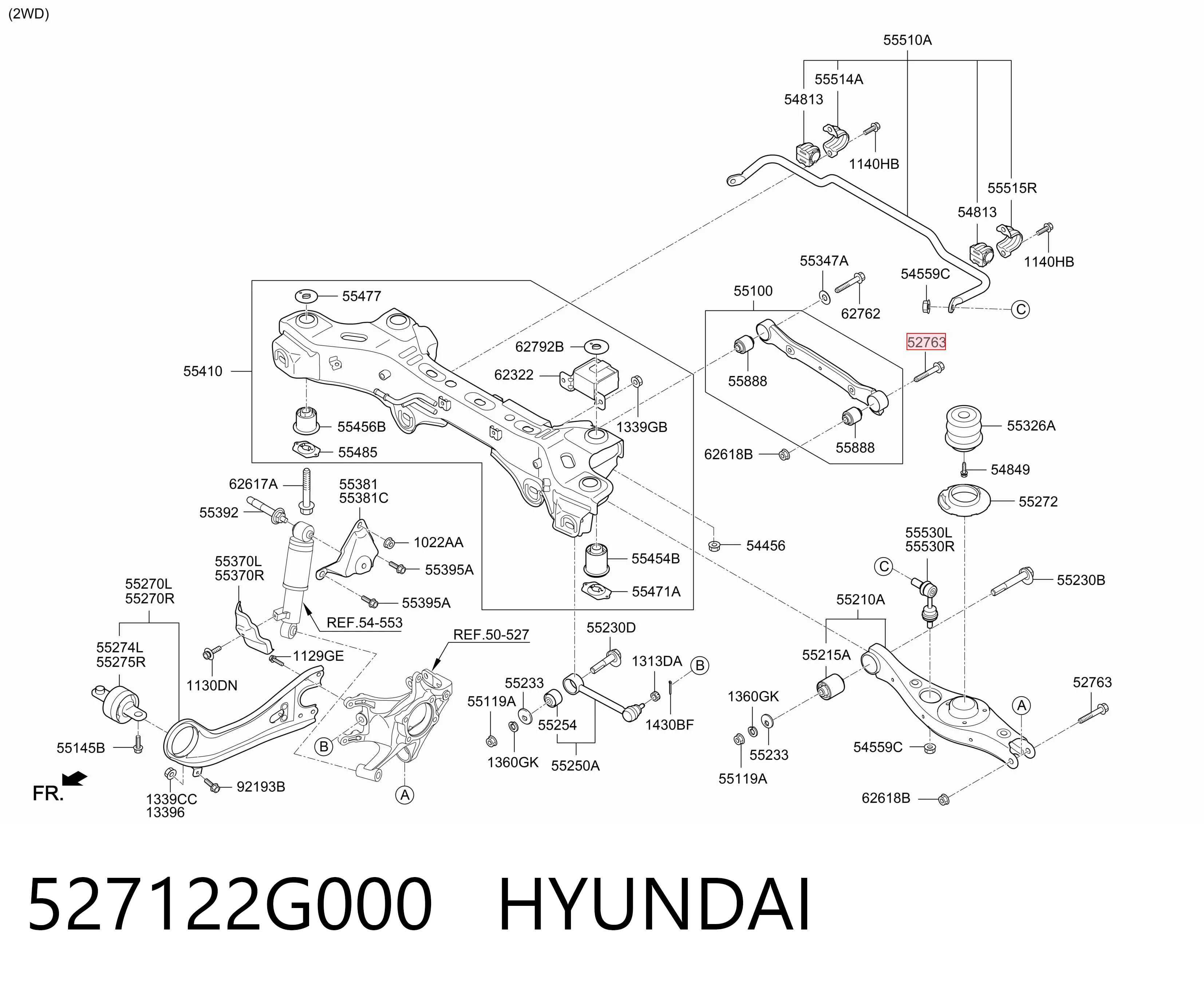 527122G000 Hyundai/Kia Perno de fijación del brazo inferior trasero exterior