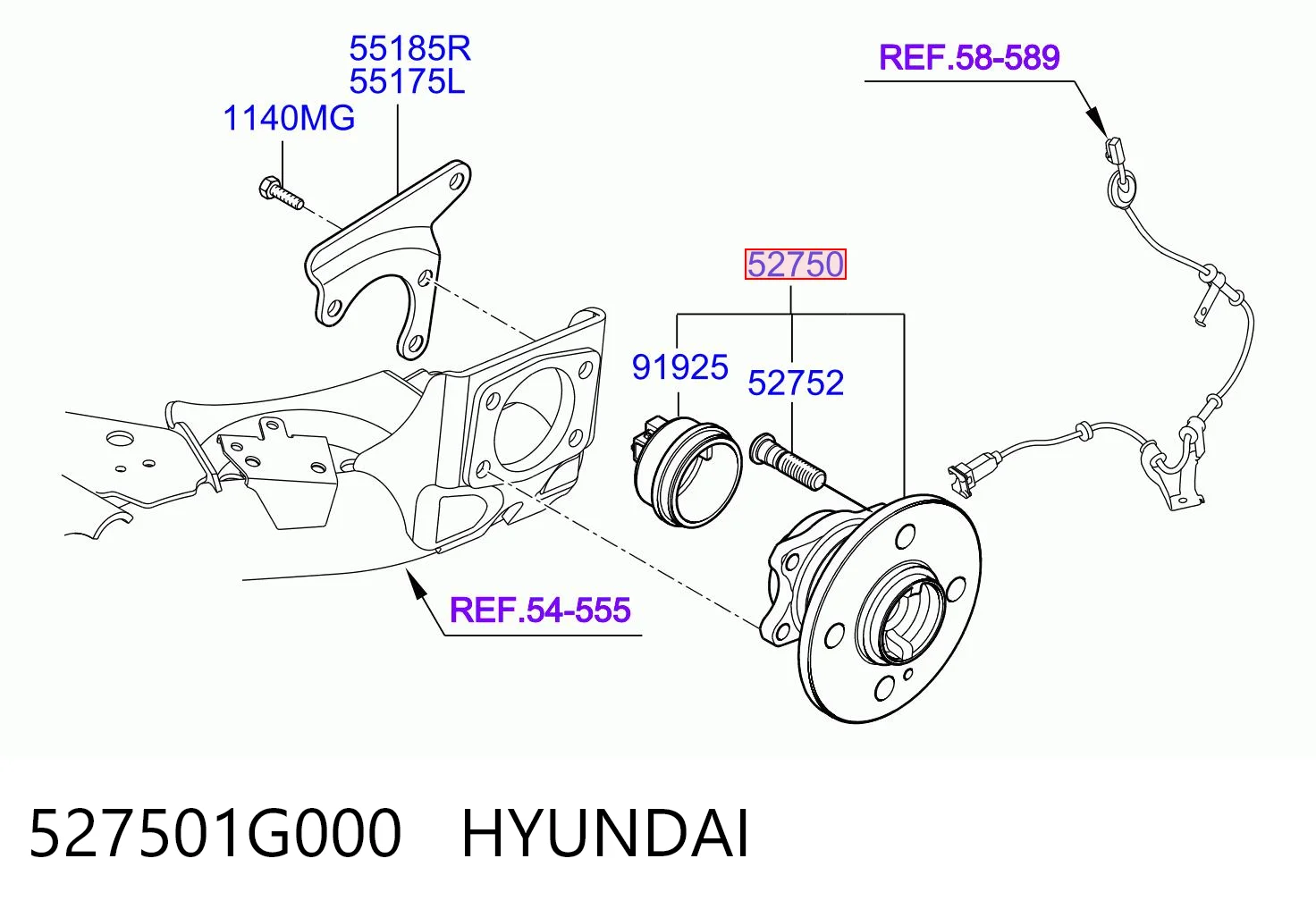 527501G000 Hyundai/Kia Buje de rueda trasero