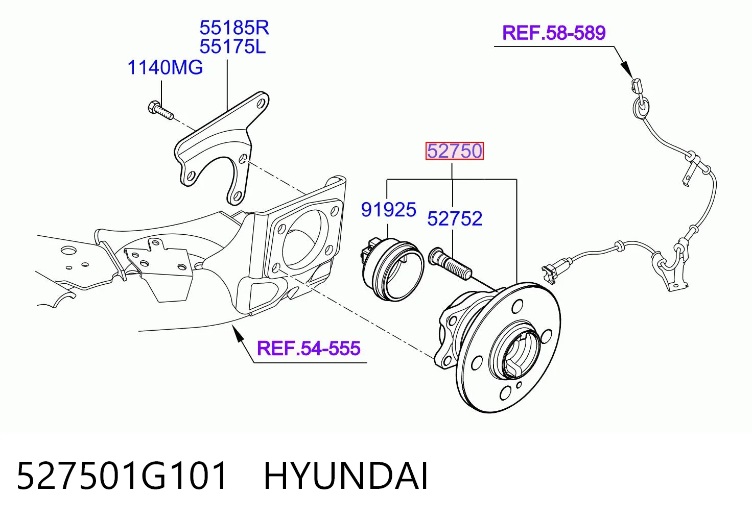 527501G101 Hyundai/Kia Buje de rueda trasero