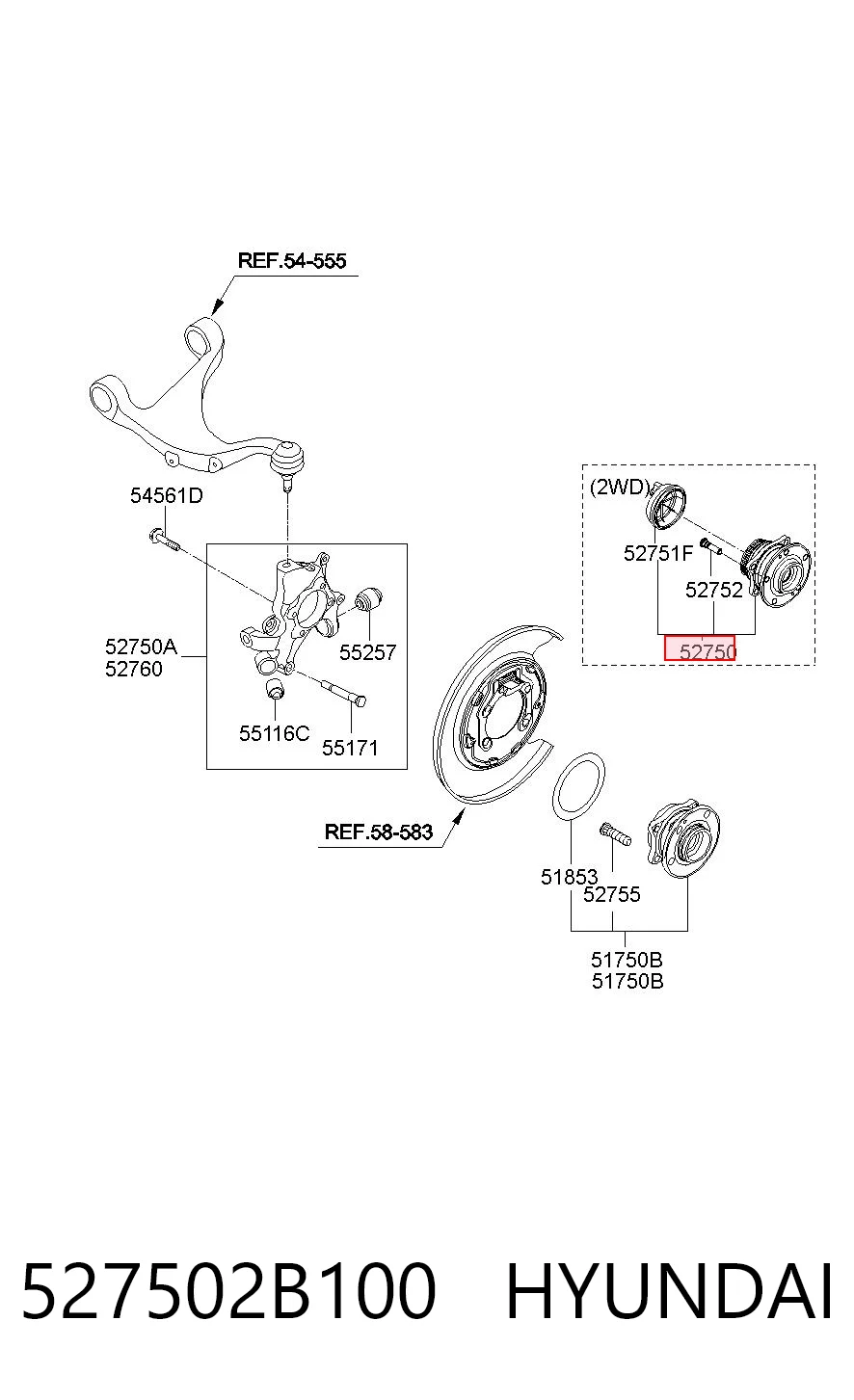 527502B100 Hyundai/Kia Buje de rueda trasero