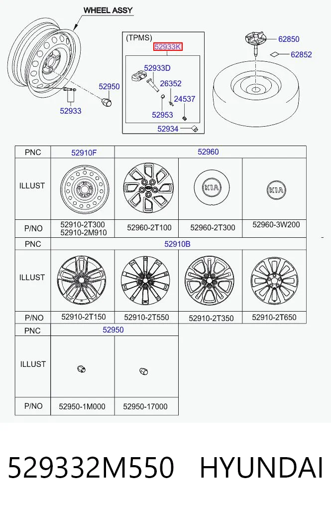 529332M550 Hyundai/Kia Sensor de presión de neumáticos (TPMS)