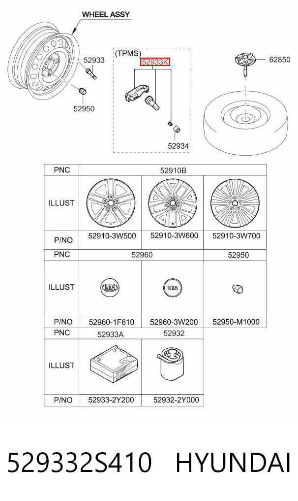 529332S410 Hyundai/Kia Sensor de presión de neumáticos (TPMS)