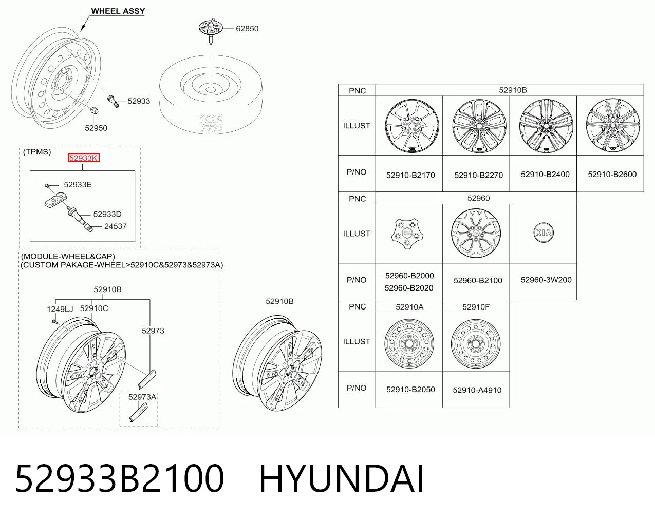 52933B2100 Hyundai/Kia Sensor de presión de neumáticos (TPMS)