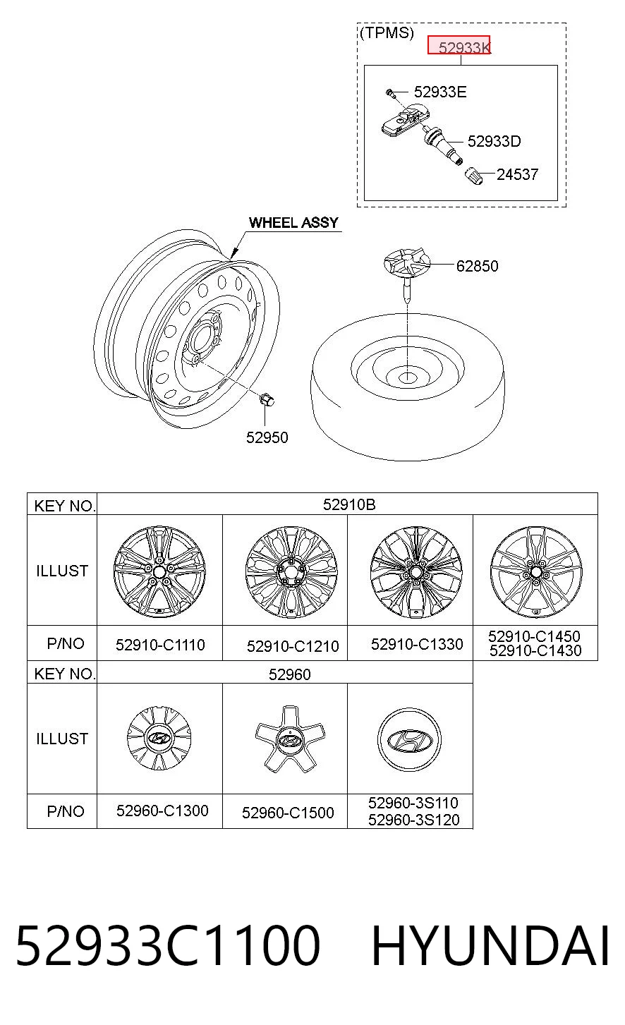 52933C1100 Hyundai/Kia Sensor de presión de neumáticos (TPMS)