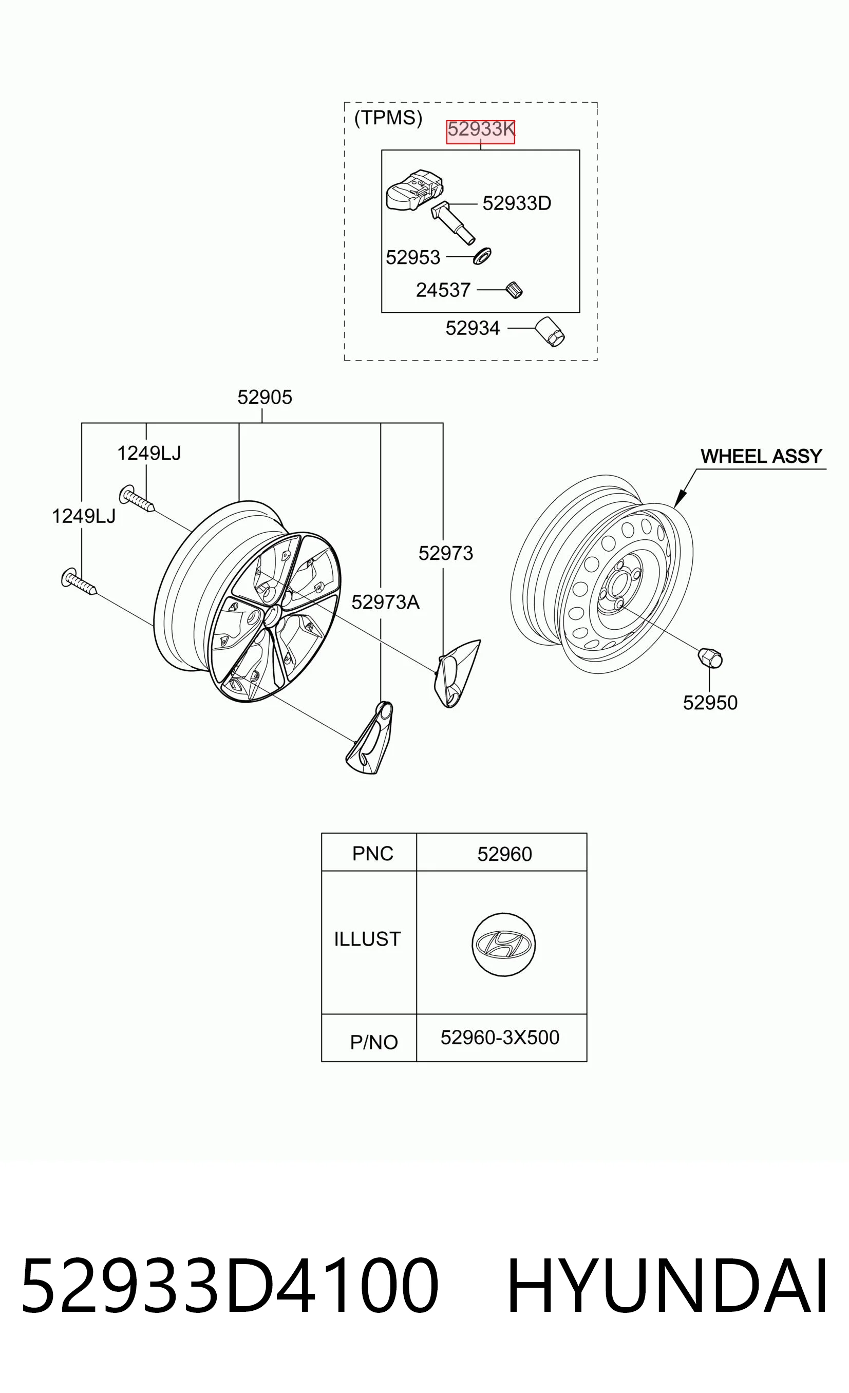 52933D4100 Hyundai/Kia Sensor de presión de neumáticos (TPMS)