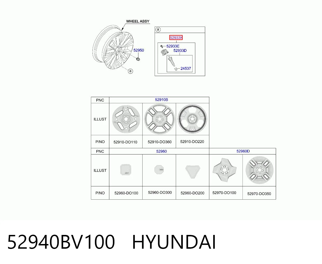 52940BV100 Hyundai/Kia Sensor de presión de neumáticos (TPMS)
