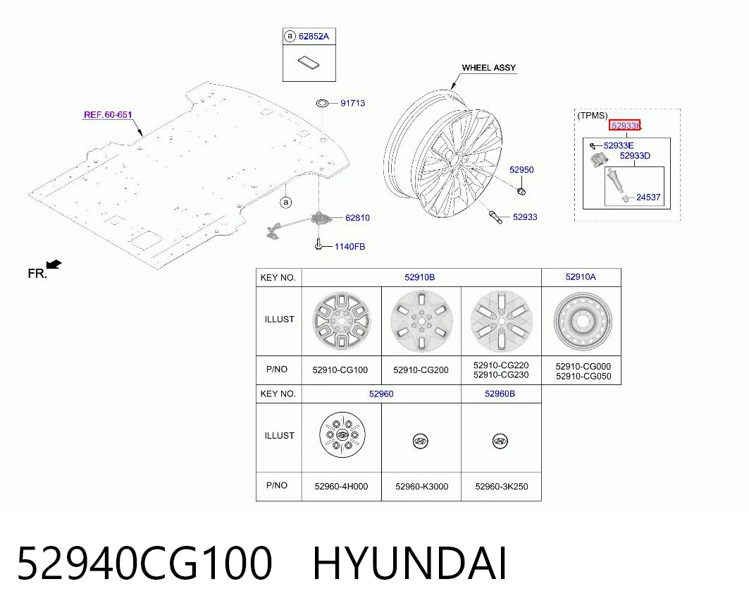 52940CG100 Hyundai/Kia Sensor de presión de neumáticos (TPMS)
