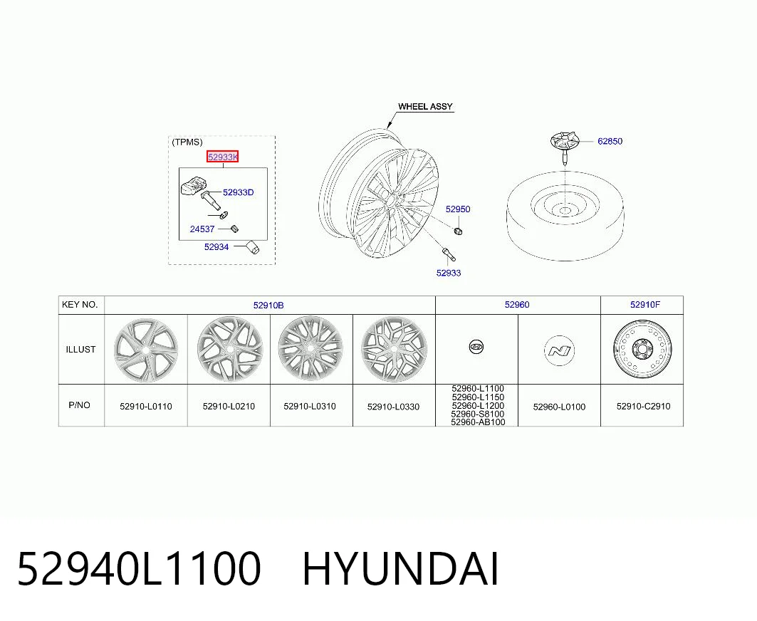 52940L1100 Hyundai/Kia Sensor de presión de neumáticos (TPMS)