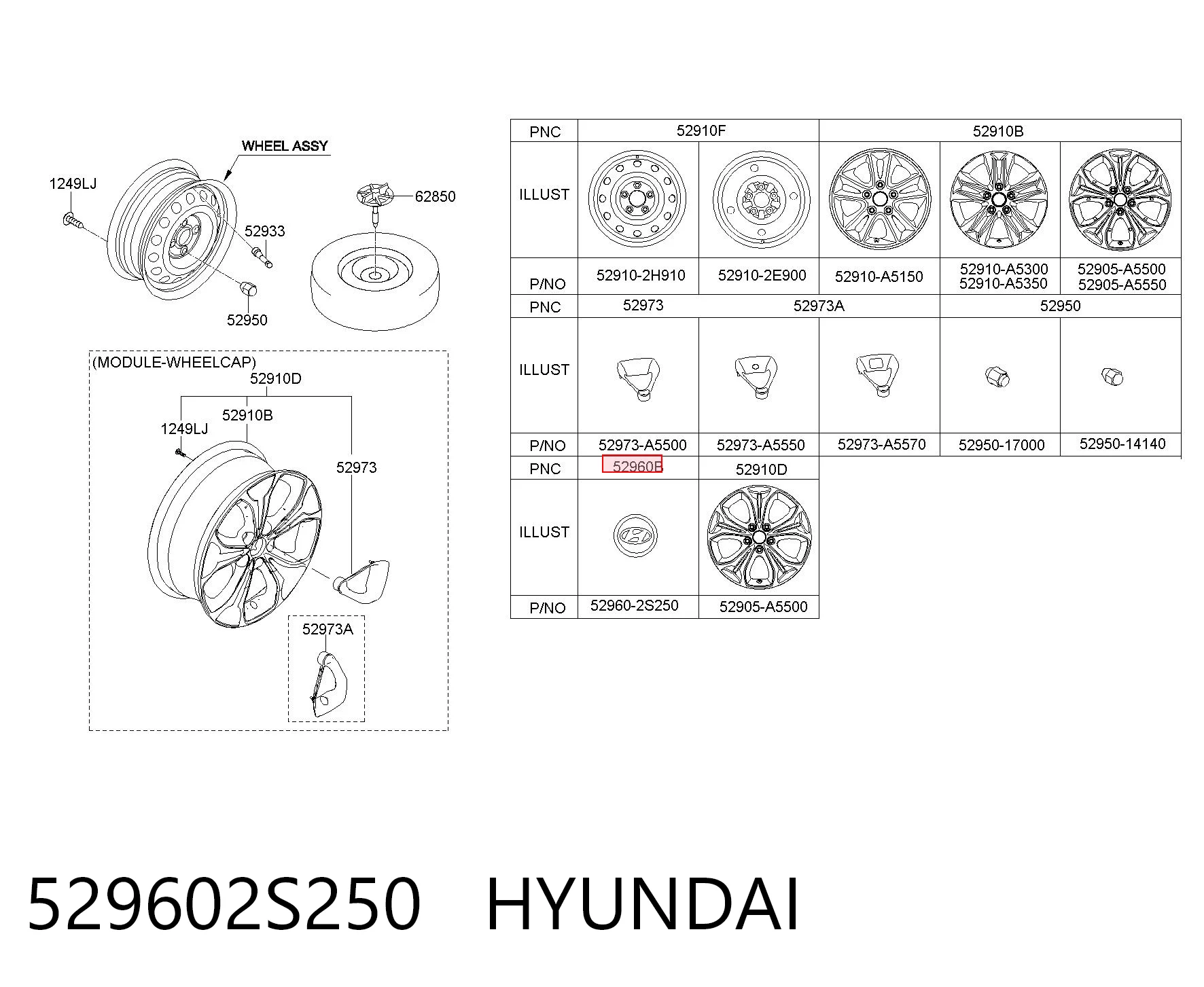 529602S250 Hyundai/Kia Cubierta de la Llanta