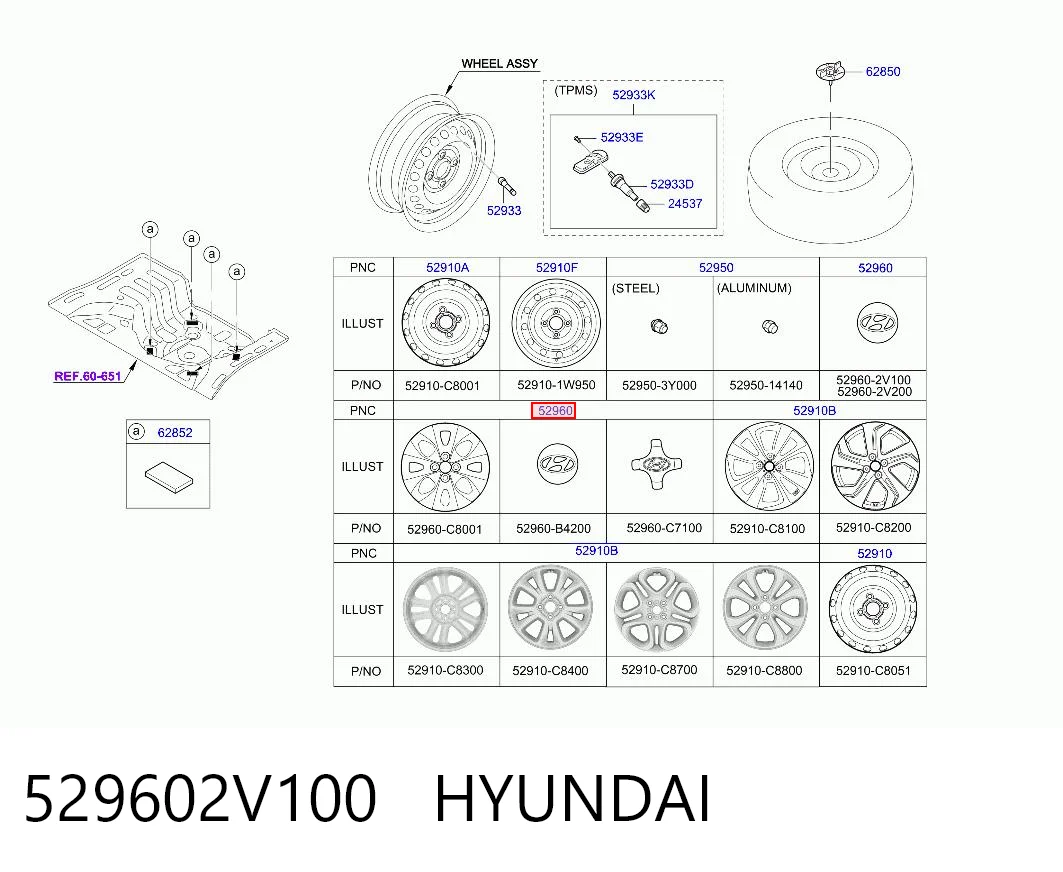 529602V100 Hyundai/Kia Cubierta de la Llanta