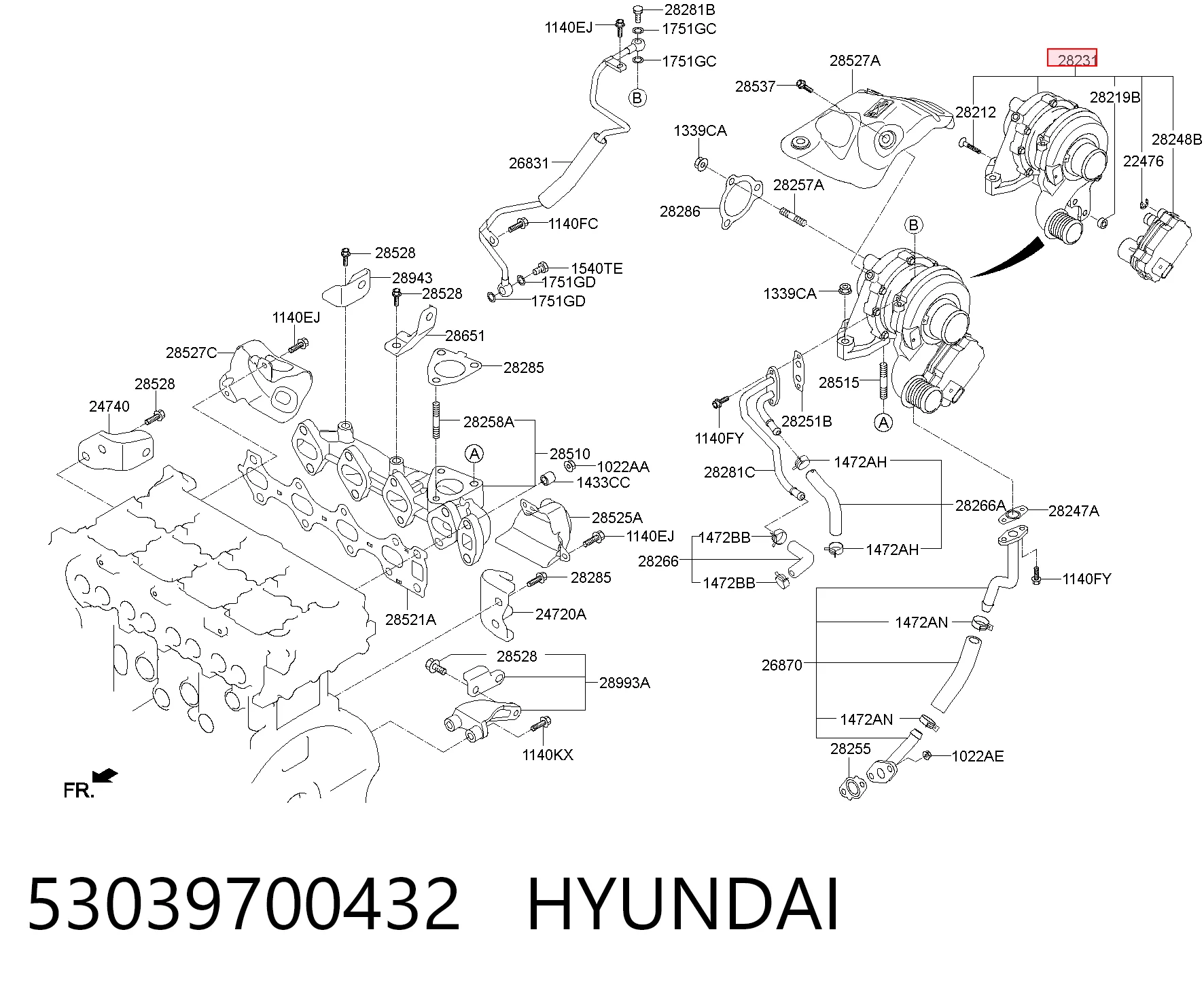 53039700432 Hyundai/Kia Turbo para motor