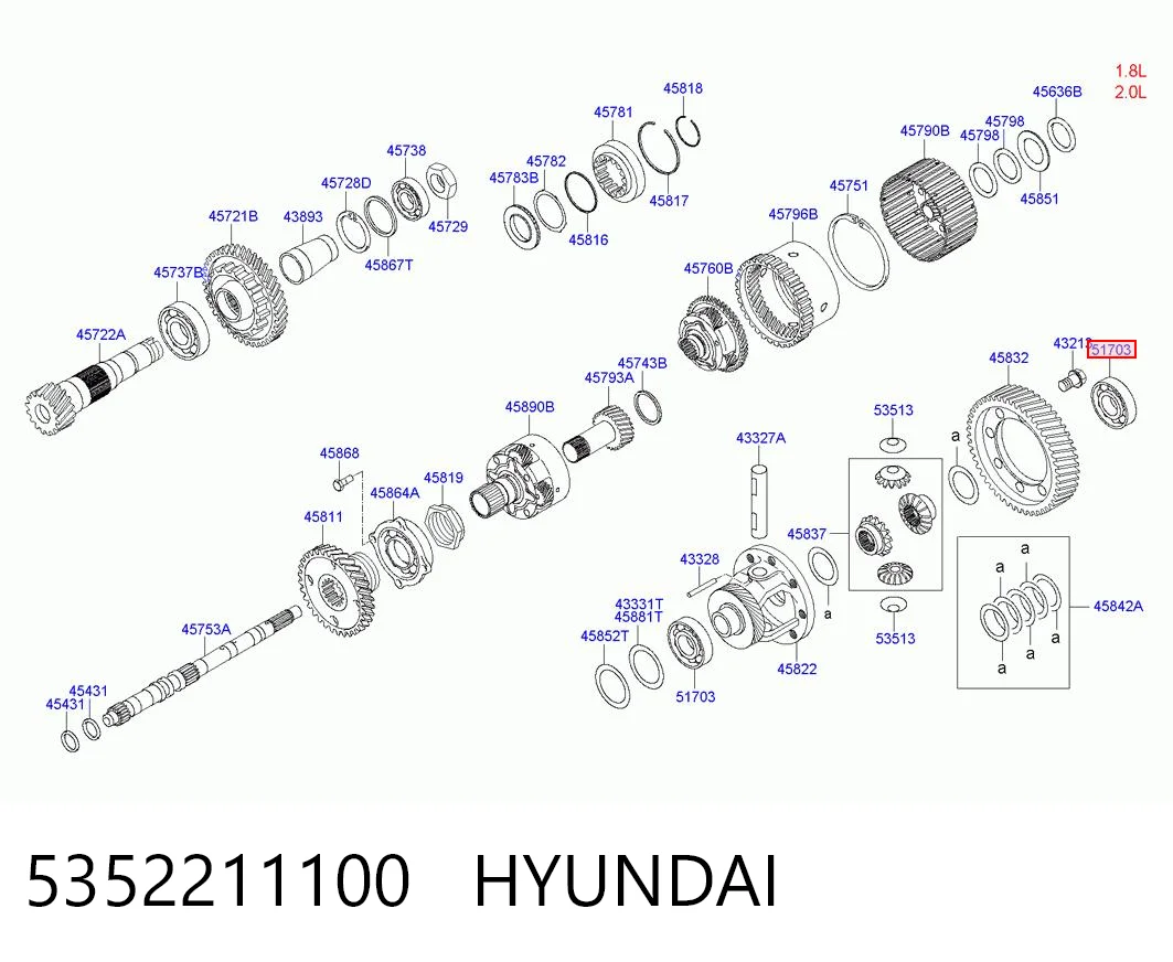 5352211100 Hyundai/Kia Cojinete interior del semieje trasero