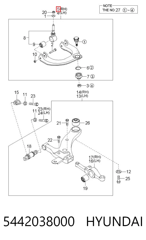 5442038000 Hyundai/Kia Brazo superior derecho de la suspensión delantera