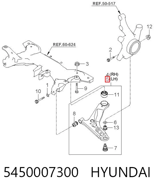 Brazo inferior izquierdo de la suspensión delantera 5450007300 HYUNDAI