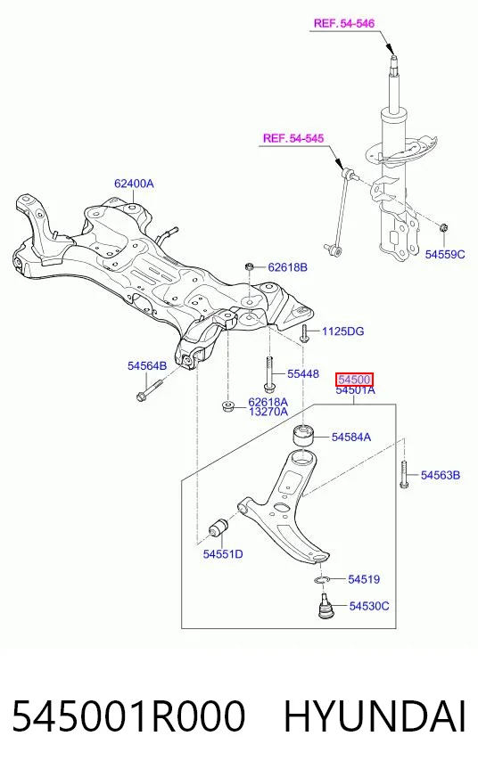 545001R000 Hyundai/Kia Brazo inferior izquierdo de la suspensión delantera