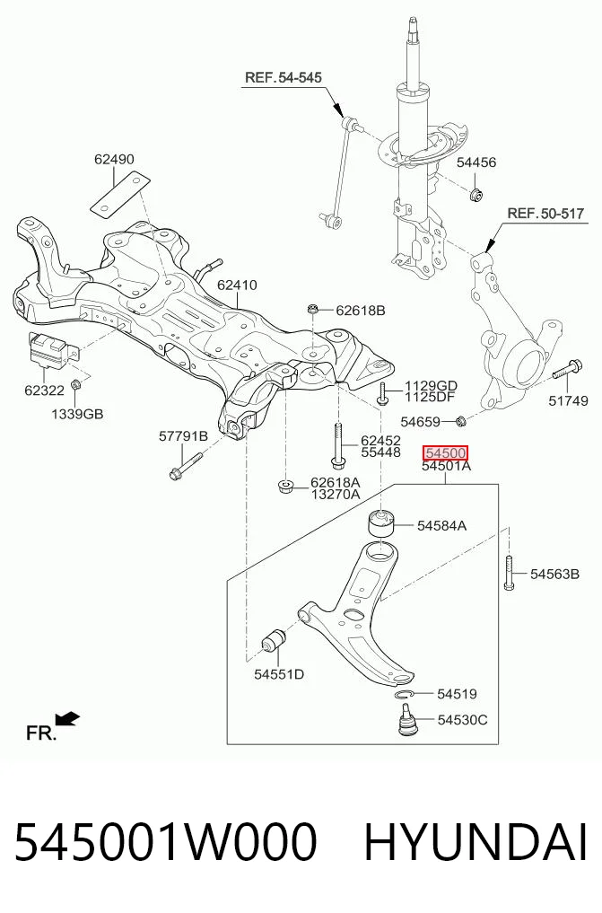 545001W000 Hyundai/Kia Brazo inferior izquierdo de la suspensión delantera