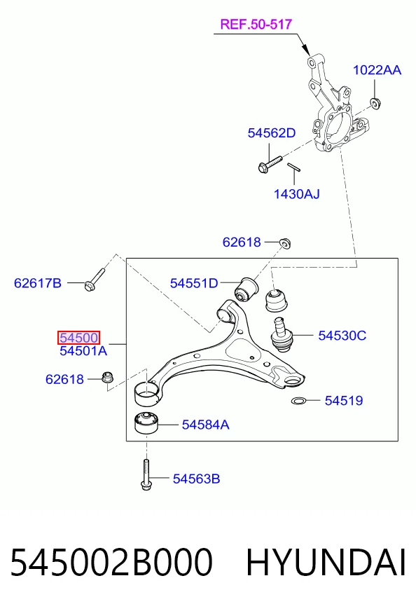545002B000 Hyundai/Kia Brazo inferior izquierdo de la suspensión delantera