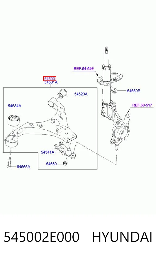 545002E000 Hyundai/Kia Brazo inferior izquierdo de la suspensión delantera