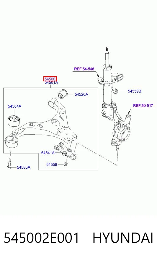 545002E001 Hyundai/Kia Brazo inferior izquierdo de la suspensión delantera