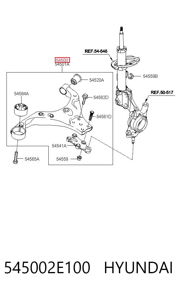 545002E100 Hyundai/Kia Brazo inferior izquierdo de la suspensión delantera