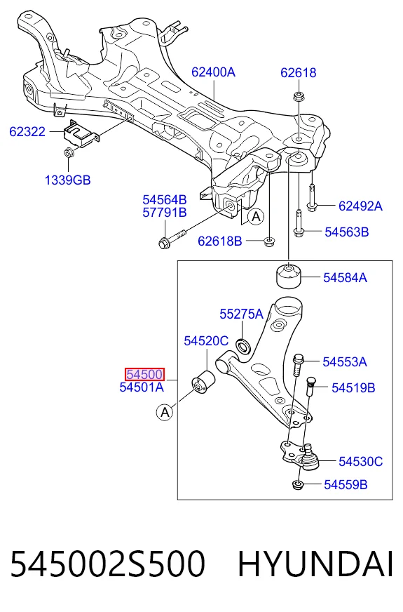 545002S500 Hyundai/Kia Brazo inferior izquierdo de la suspensión delantera