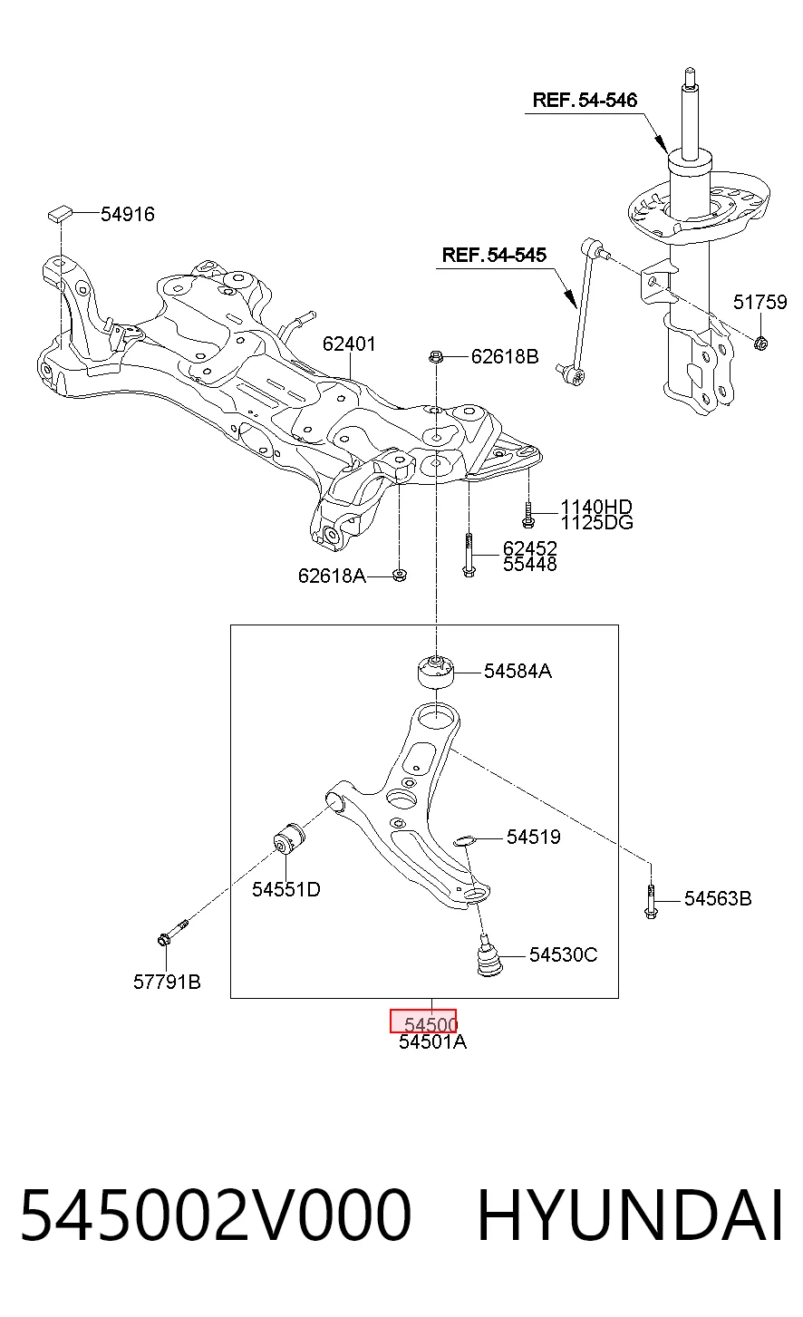 545002V000 Hyundai/Kia Brazo inferior izquierdo de la suspensión delantera