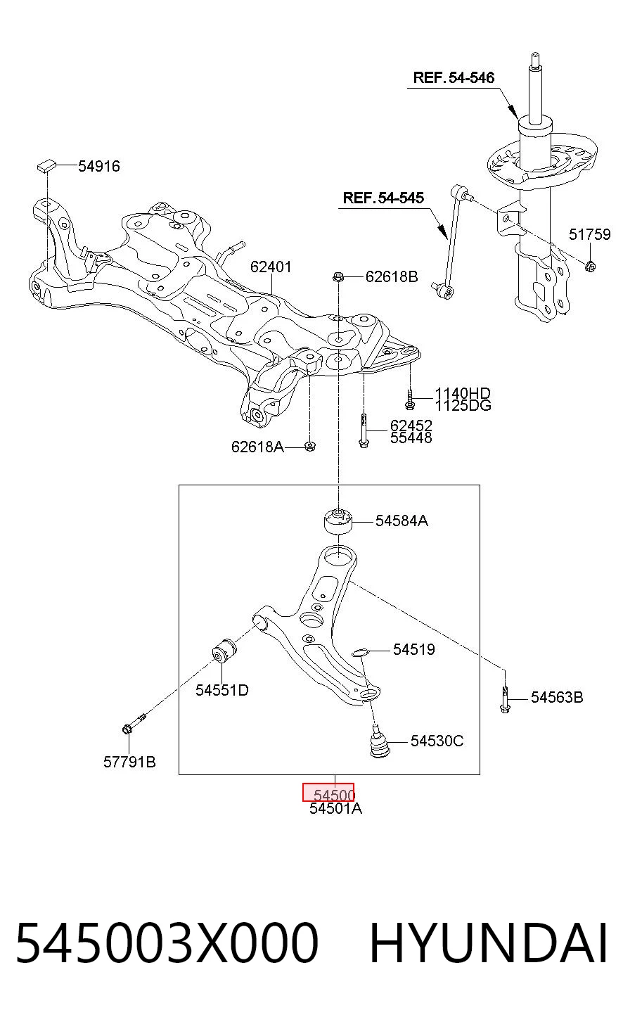 545003X000 Hyundai/Kia Brazo inferior izquierdo de la suspensión delantera
