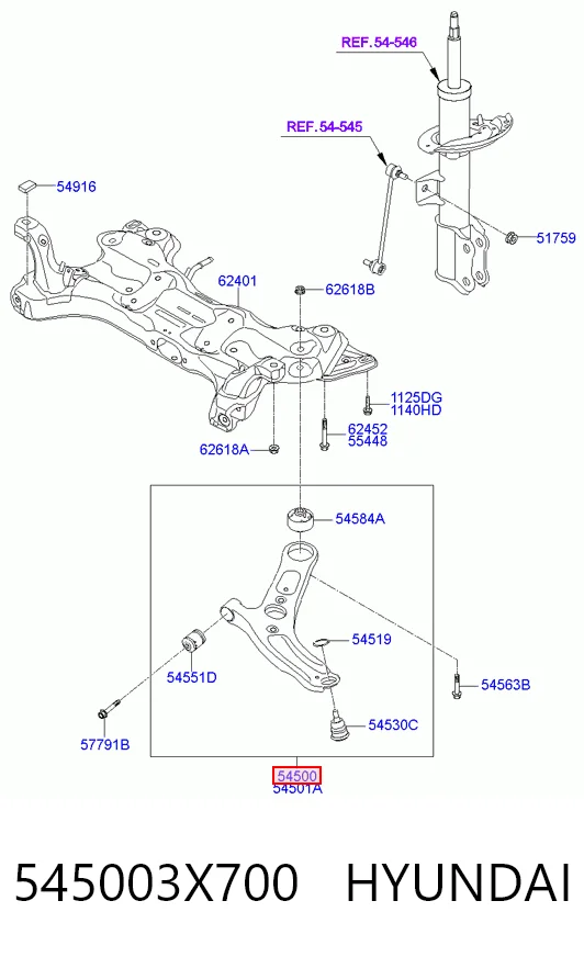 545003X700 Hyundai/Kia Brazo inferior izquierdo de la suspensión delantera