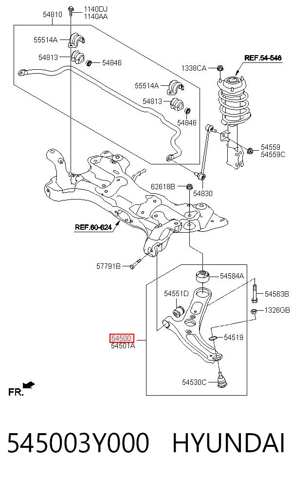 545003Y000 Hyundai/Kia Brazo inferior izquierdo de la suspensión delantera