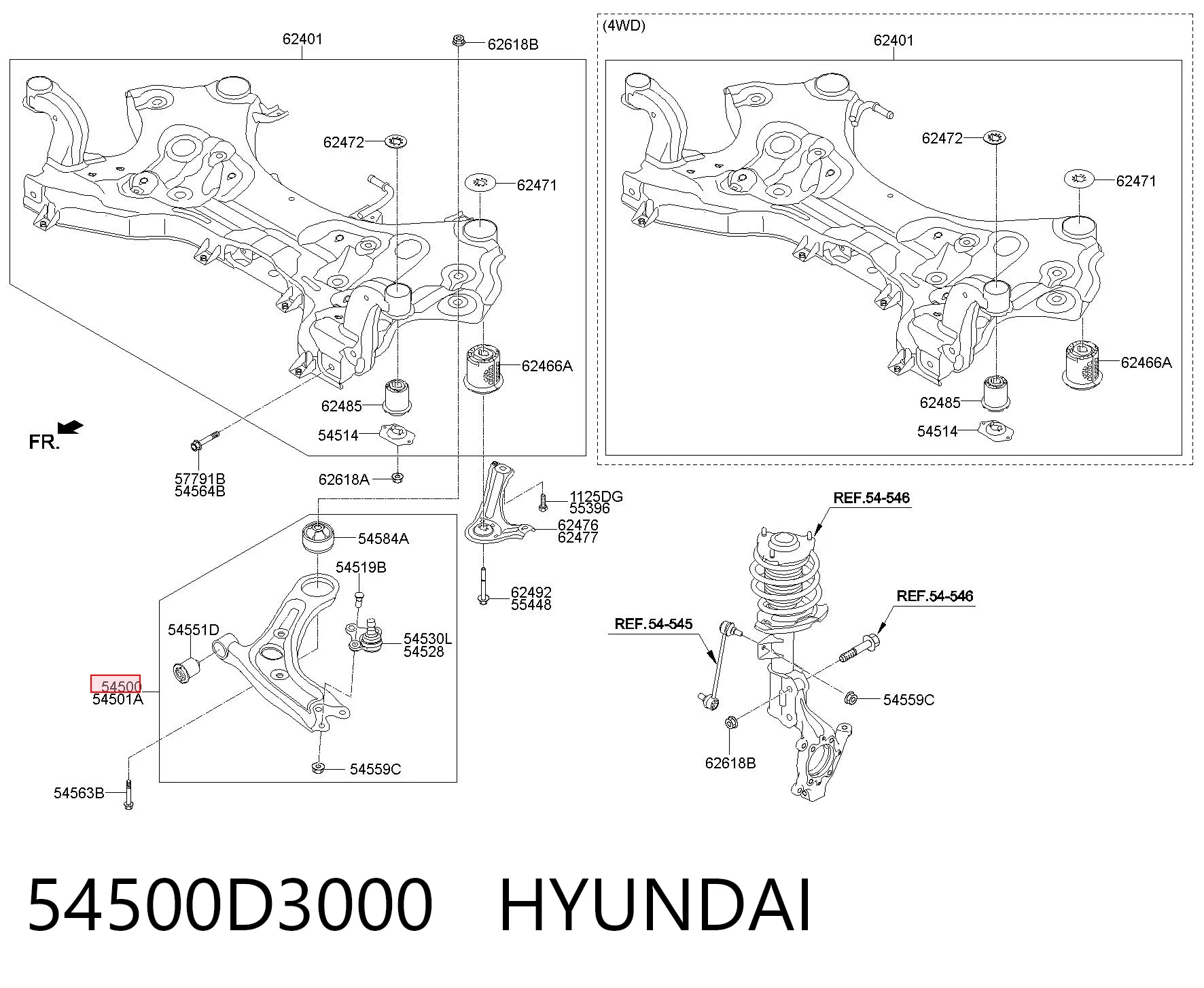 54500D3000 Hyundai/Kia Brazo inferior izquierdo de la suspensión delantera