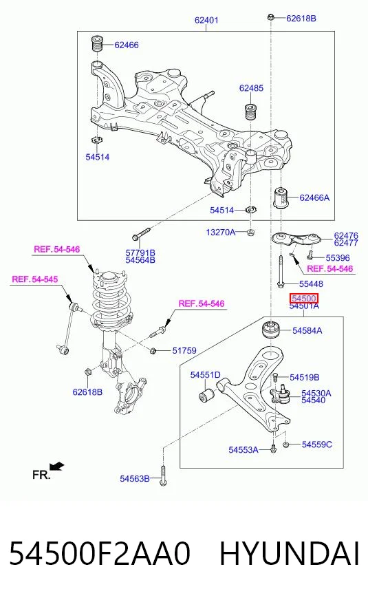 54500F2AA0 Hyundai/Kia Brazo inferior izquierdo de la suspensión delantera