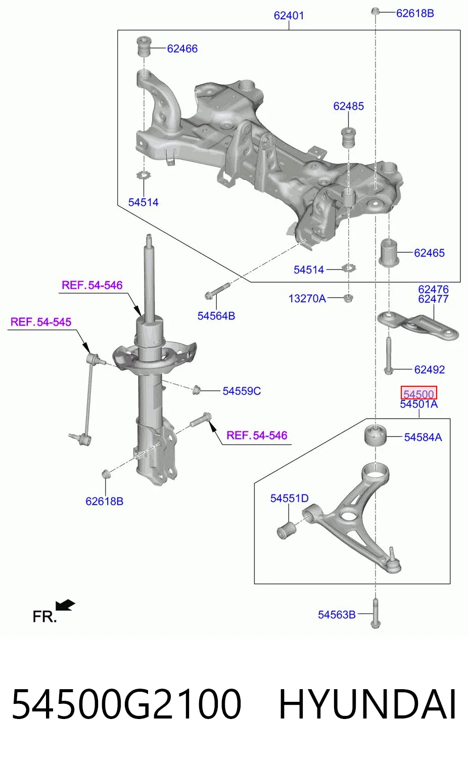 54500G2100 Hyundai/Kia Brazo inferior izquierdo de la suspensión delantera