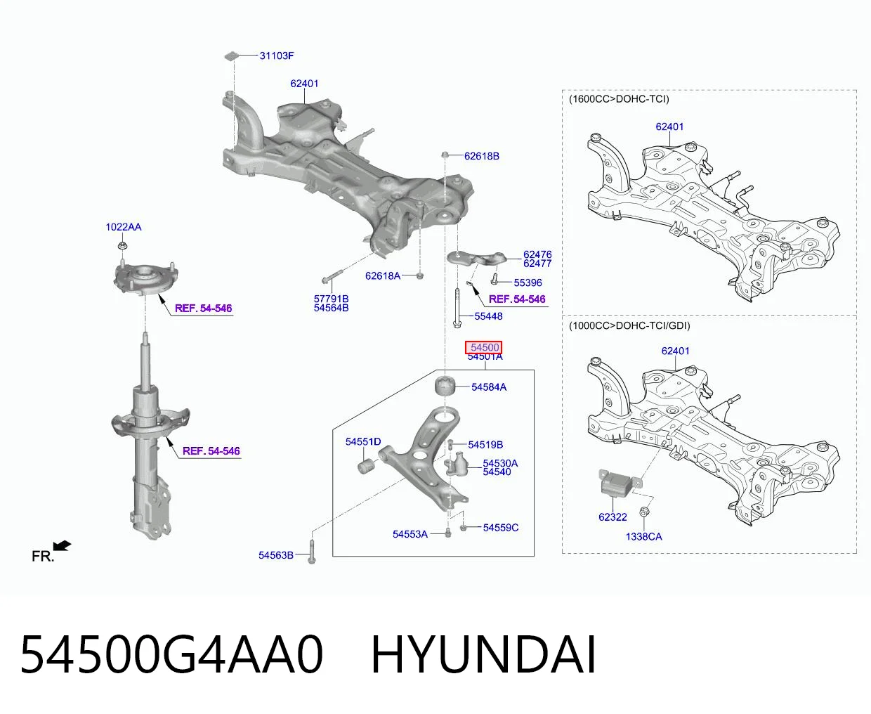 54500G4AA0 Hyundai/Kia Brazo inferior izquierdo de la suspensión delantera